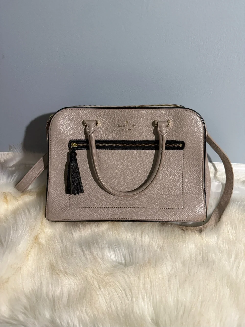 Kate Spade Pebbled Leather Dome Satchel Allyn Chester — Taupe